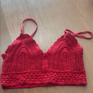 Red Crochet Women Top